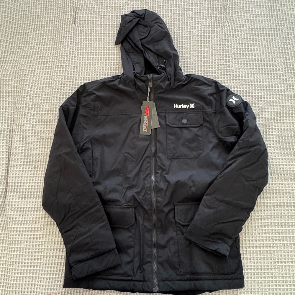 Hurley Men's Black Raincoat with Hood